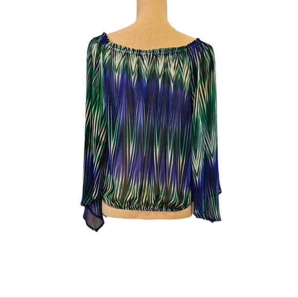 NWOT Mandee Sheer Blue & Green Striped Top - Picture 4 of 4